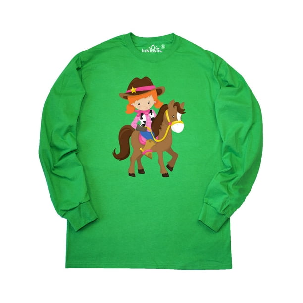 inktastic Cowboy Girl Toddler Long Sleeve T-Shirt Cowgirl on Brown Horse 